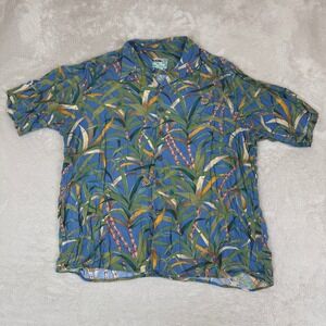 VTG Reyn Spooner Sugarcane Tree‎ Hawaiian Button Up Shirt Mens L Blue Preowned
